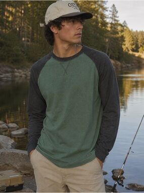 Orvis Olive Green with Charcoal Raglan Long-Sleeve Tee